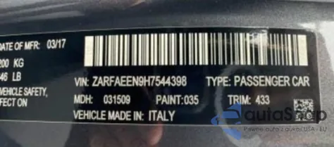 2017 Alfa Romeo Giulia Ti Q4 z USA, uszkodzony, nr VIN ZARFAEEN9H7544398